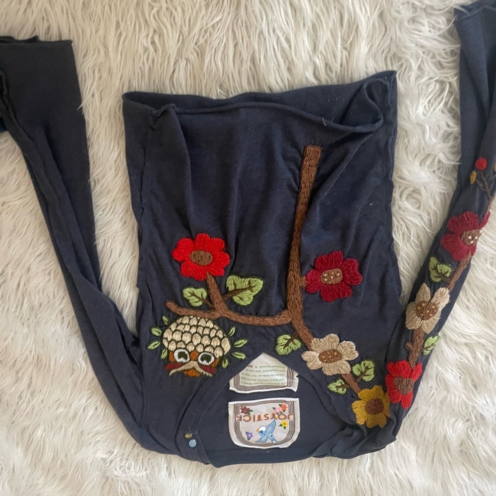 Johnny Was vintage hand stitched floral owl top - Picture 2 of 5